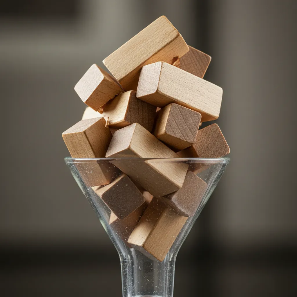Piezas de jenga atascadas en un embudo